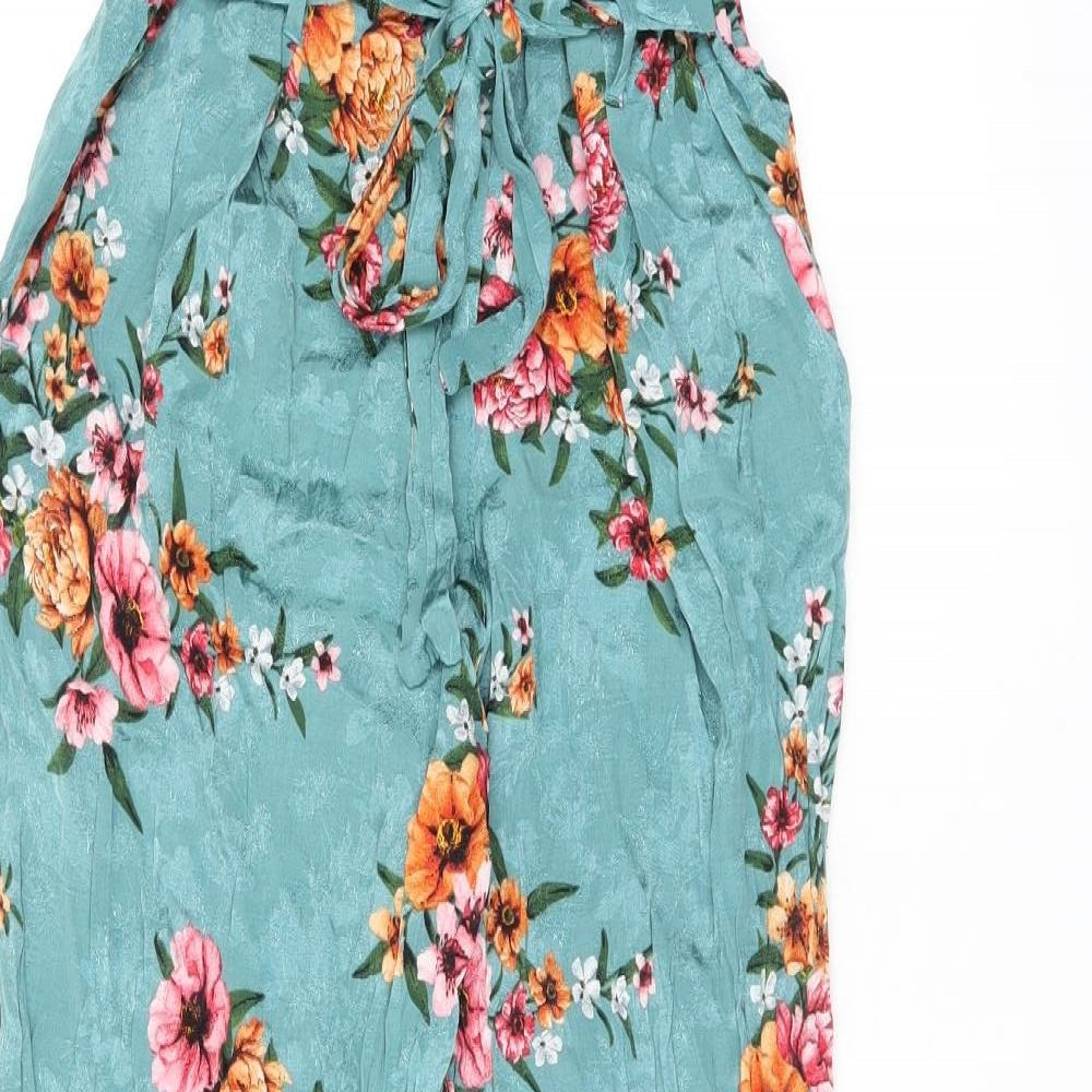 River Island Womens Blue Floral Viscose Trousers Size 8 L25.5 in Regular Zip - Belted