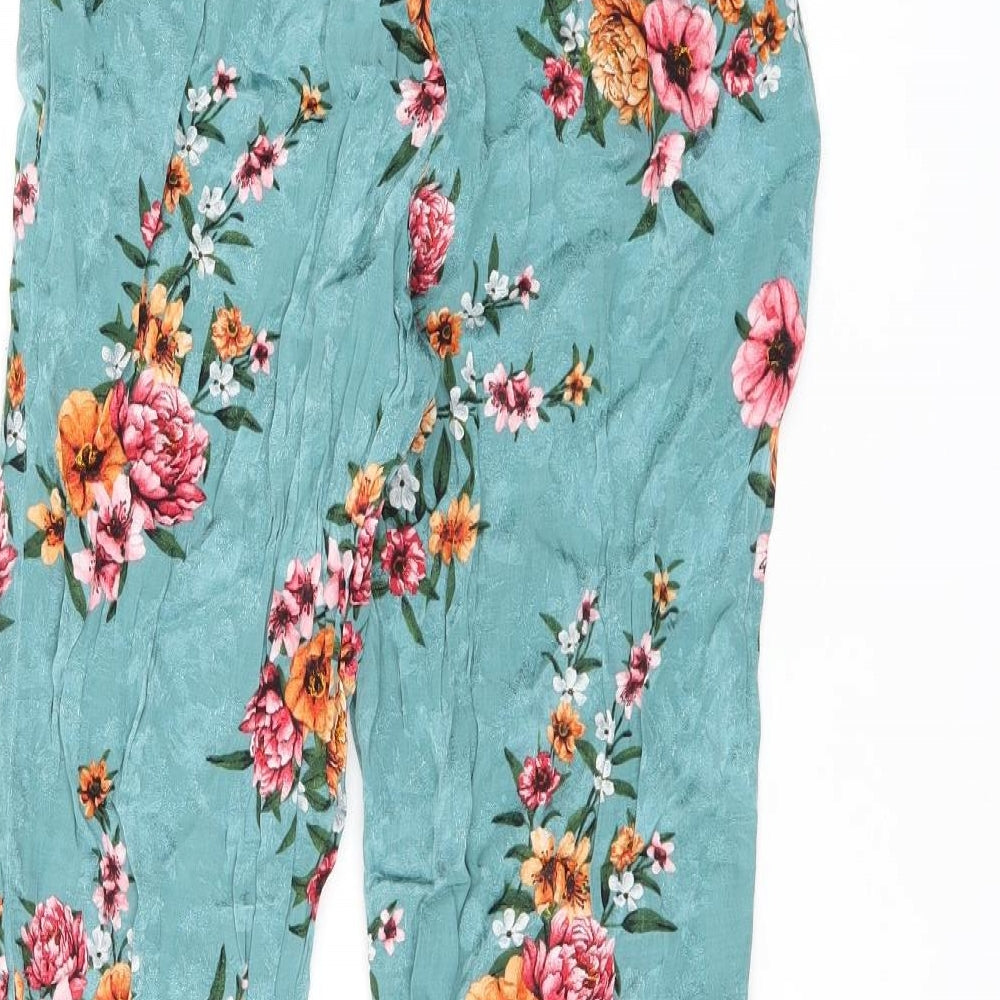 River Island Womens Blue Floral Viscose Trousers Size 8 L25.5 in Regular Zip - Belted