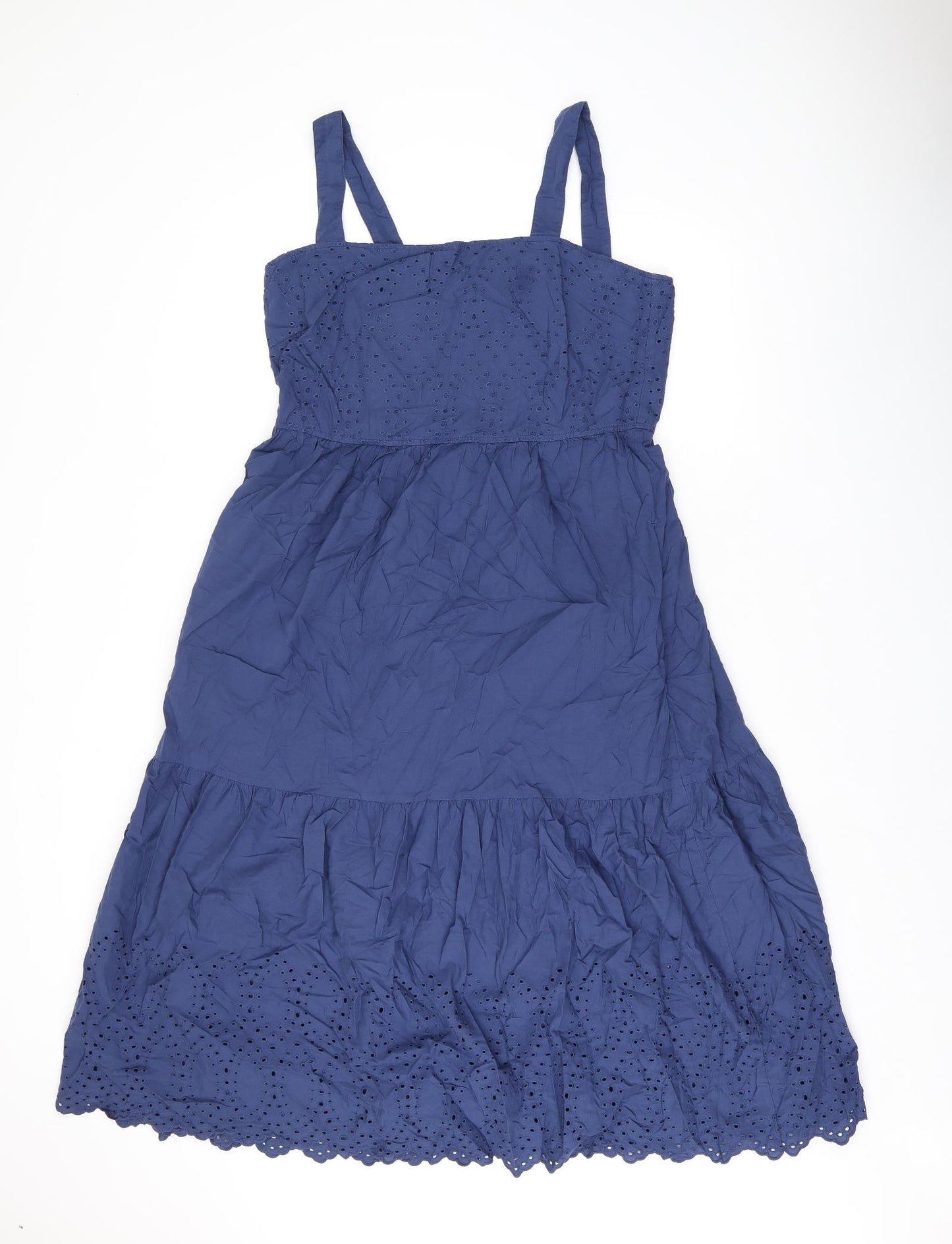 Uniqlo Womens Blue Polyester A-Line Size L Square Neck Pullover - Broderie Anglaise