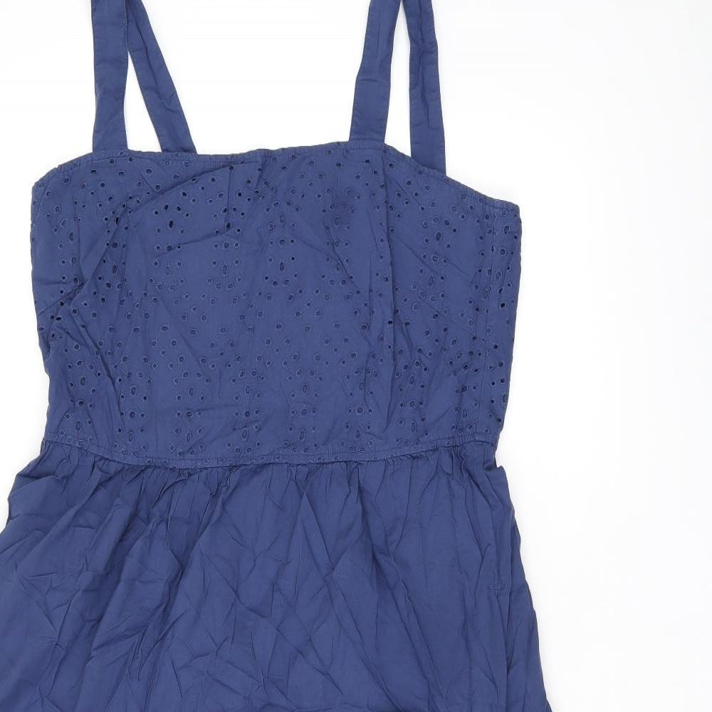 Uniqlo Womens Blue Polyester A-Line Size L Square Neck Pullover - Broderie Anglaise