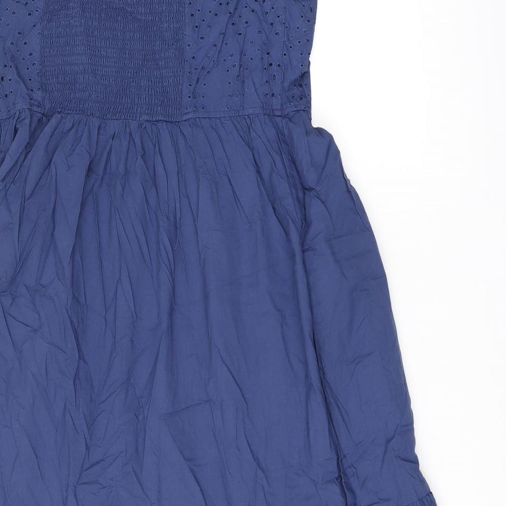 Uniqlo Womens Blue Polyester A-Line Size L Square Neck Pullover - Broderie Anglaise