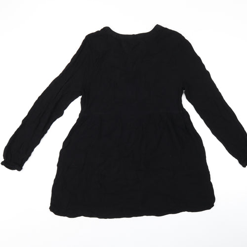 Brave Soul Womens Black Floral Viscose Basic Blouse Size S V-Neck - Embroidered Flowers