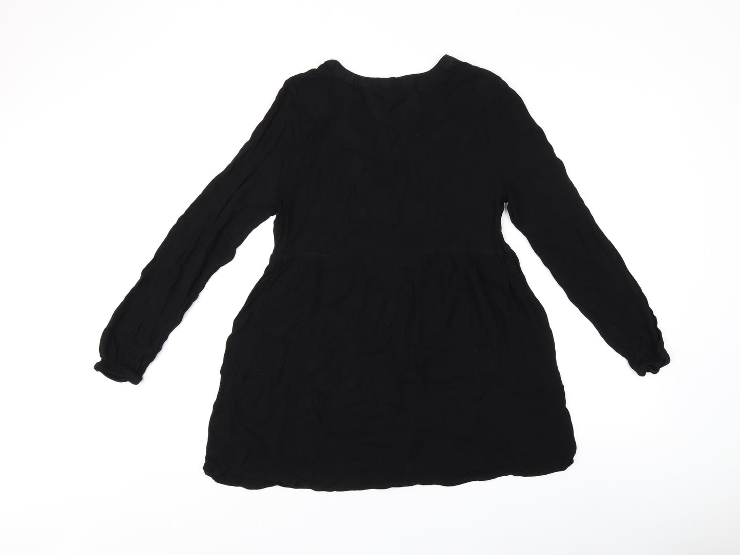 Brave Soul Womens Black Floral Viscose Basic Blouse Size S V-Neck - Embroidered Flowers