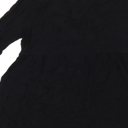 Brave Soul Womens Black Floral Viscose Basic Blouse Size S V-Neck - Embroidered Flowers
