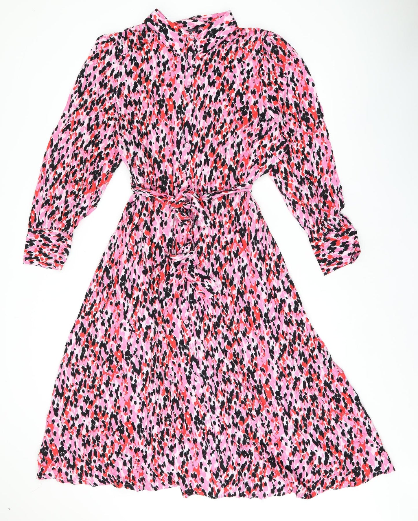Marks and Spencer Womens Pink Geometric Viscose Shirt Dress Size 20 Collared Button - Belted