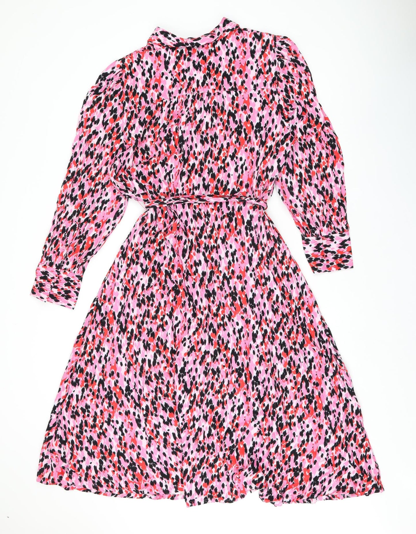 Marks and Spencer Womens Pink Geometric Viscose Shirt Dress Size 20 Collared Button - Belted