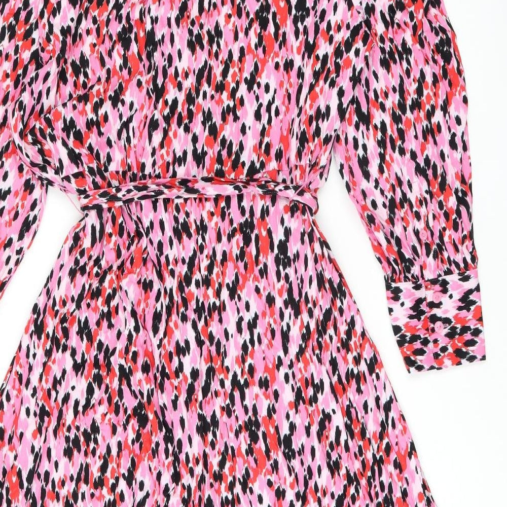 Marks and Spencer Womens Pink Geometric Viscose Shirt Dress Size 20 Collared Button - Belted
