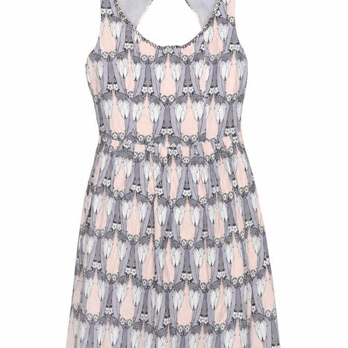 Oasis Womens Grey Geometric Cotton Skater Dress Size 12 Scoop Neck Zip - Studded