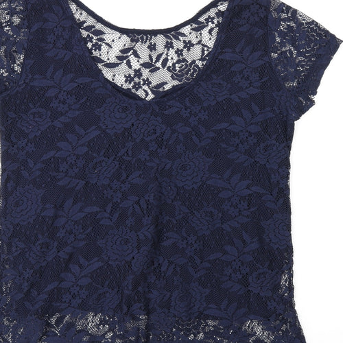 Dorothy Perkins Womens Blue Floral Polyester Basic T-Shirt Size 14 Boat Neck