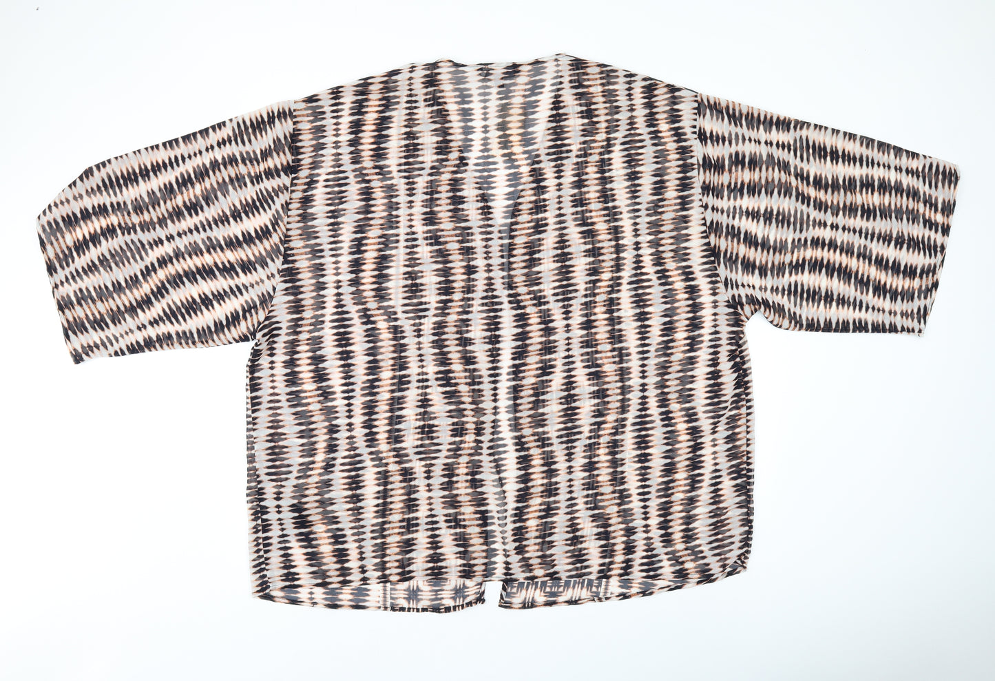 Capsule Womens Beige Geometric Polyester Kimono Blouse Size 24 V-Neck - Sheer