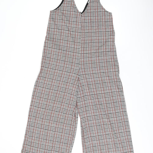 Pull&Bear Womens Grey Plaid Polyester Jumpsuit One-Piece Size S L20 in Pullover