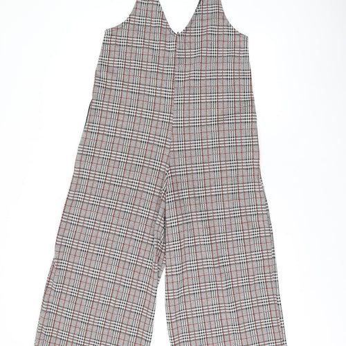 Pull&Bear Womens Grey Plaid Polyester Jumpsuit One-Piece Size S L20 in Pullover