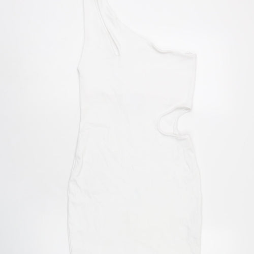 Zara Womens White Cotton Bodycon Size L One Shoulder Pullover - Cut Out Detail