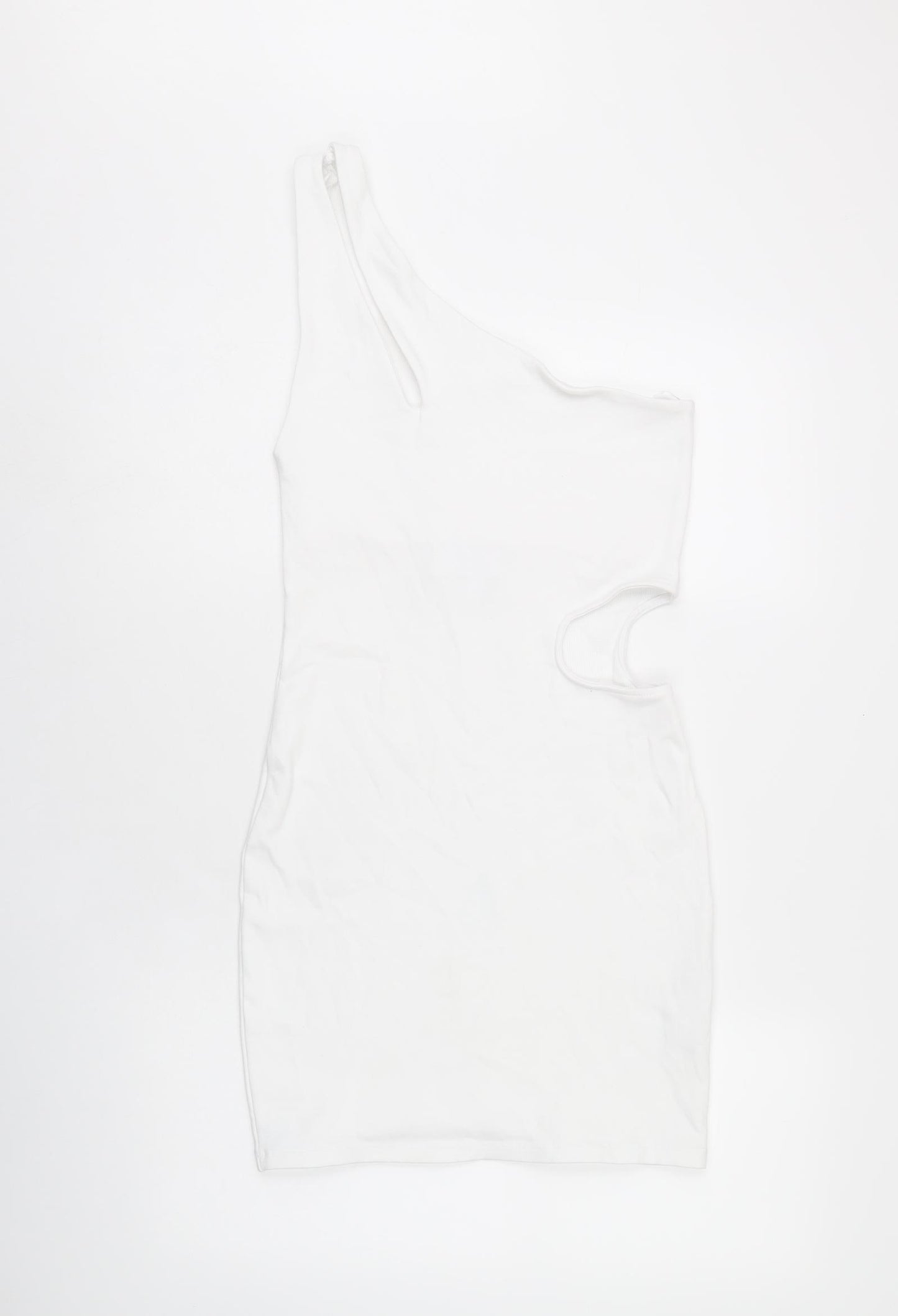 Zara Womens White Cotton Bodycon Size L One Shoulder Pullover - Cut Out Detail