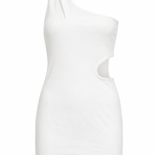 Zara Womens White Cotton Bodycon Size L One Shoulder Pullover - Cut Out Detail