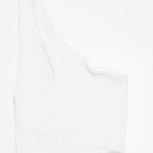 Zara Womens White Cotton Bodycon Size L One Shoulder Pullover - Cut Out Detail