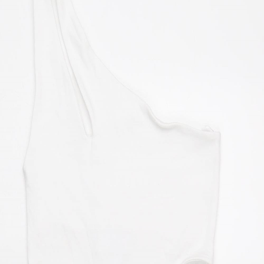 Zara Womens White Cotton Bodycon Size L One Shoulder Pullover - Cut Out Detail