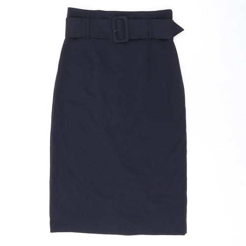 Marks and Spencer Womens Blue Polyester Straight & Pencil Skirt Size 6 Zip - Belted, Slit