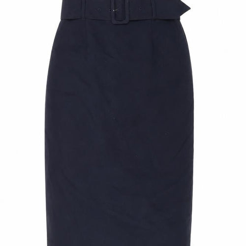 Marks and Spencer Womens Blue Polyester Straight & Pencil Skirt Size 6 Zip - Belted, Slit