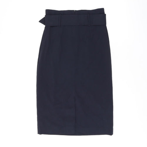 Marks and Spencer Womens Blue Polyester Straight & Pencil Skirt Size 6 Zip - Belted, Slit