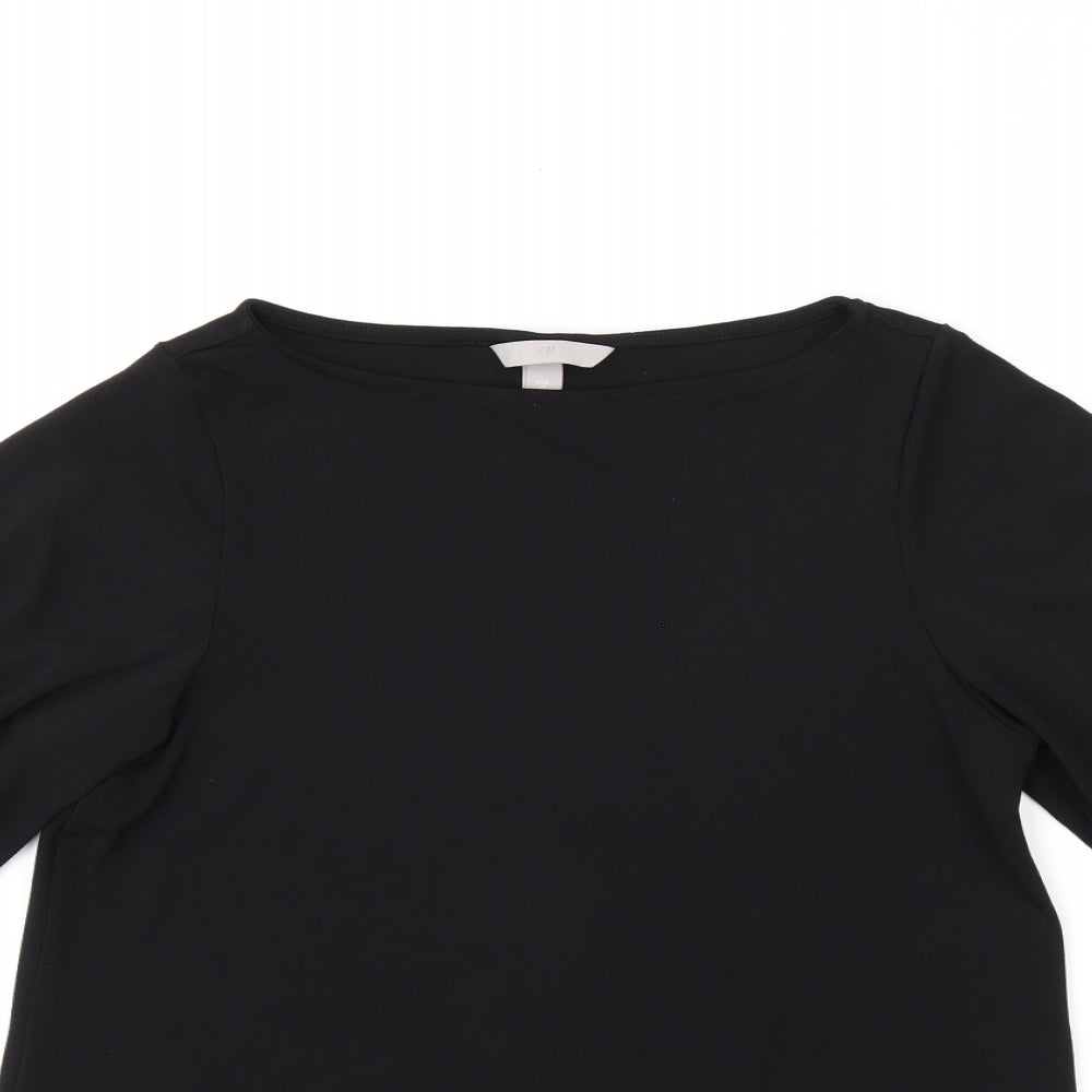 H&M Womens Black Polyester Basic T-Shirt Size XS Boat Neck