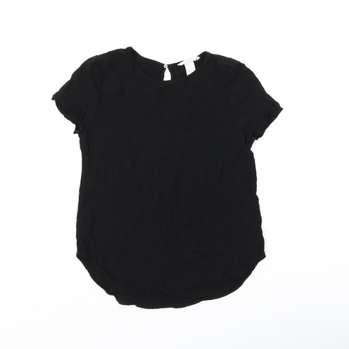 H&M Womens Black Viscose Basic T-Shirt Size 8 Boat Neck