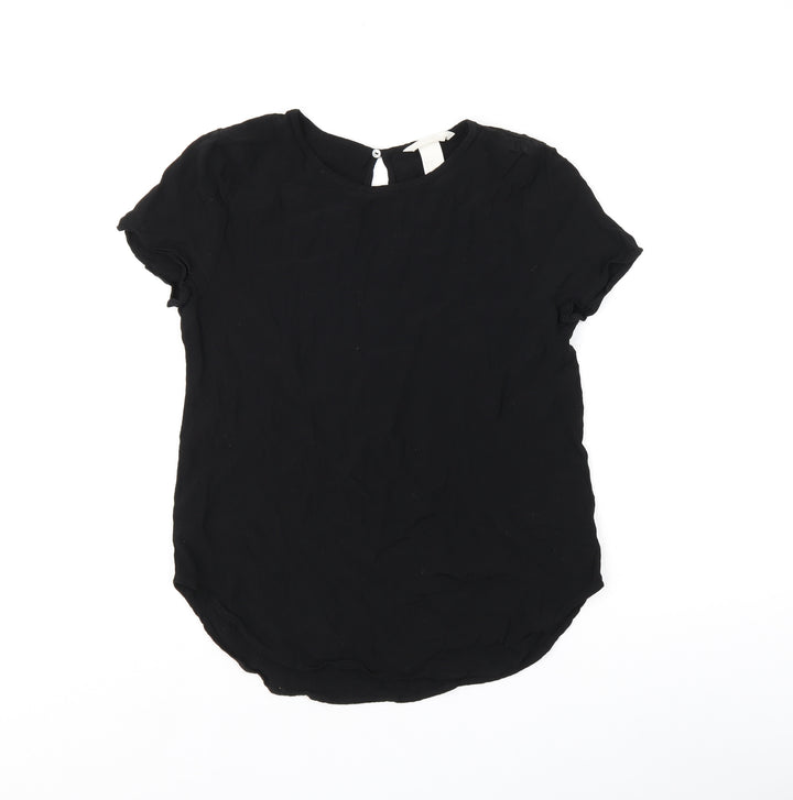 H&M Womens Black Viscose Basic T-Shirt Size 8 Boat Neck