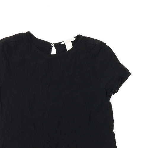 H&M Womens Black Viscose Basic T-Shirt Size 8 Boat Neck