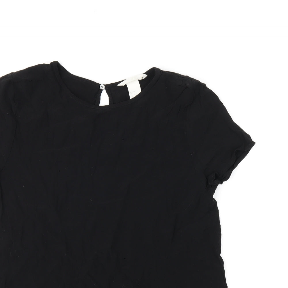 H&M Womens Black Viscose Basic T-Shirt Size 8 Boat Neck