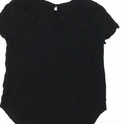 H&M Womens Black Viscose Basic T-Shirt Size 8 Boat Neck