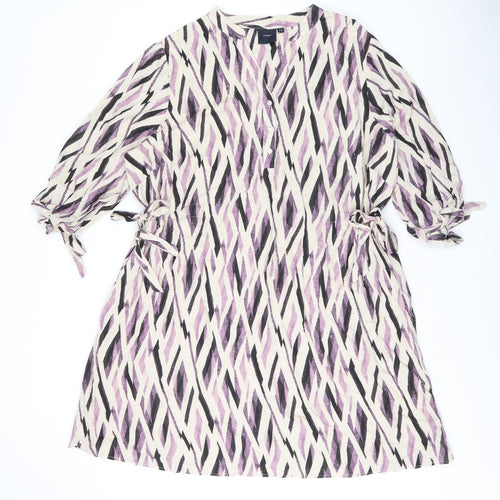 I.Scenery Womens Beige Geometric Viscose A-Line Size 24 V-Neck Button