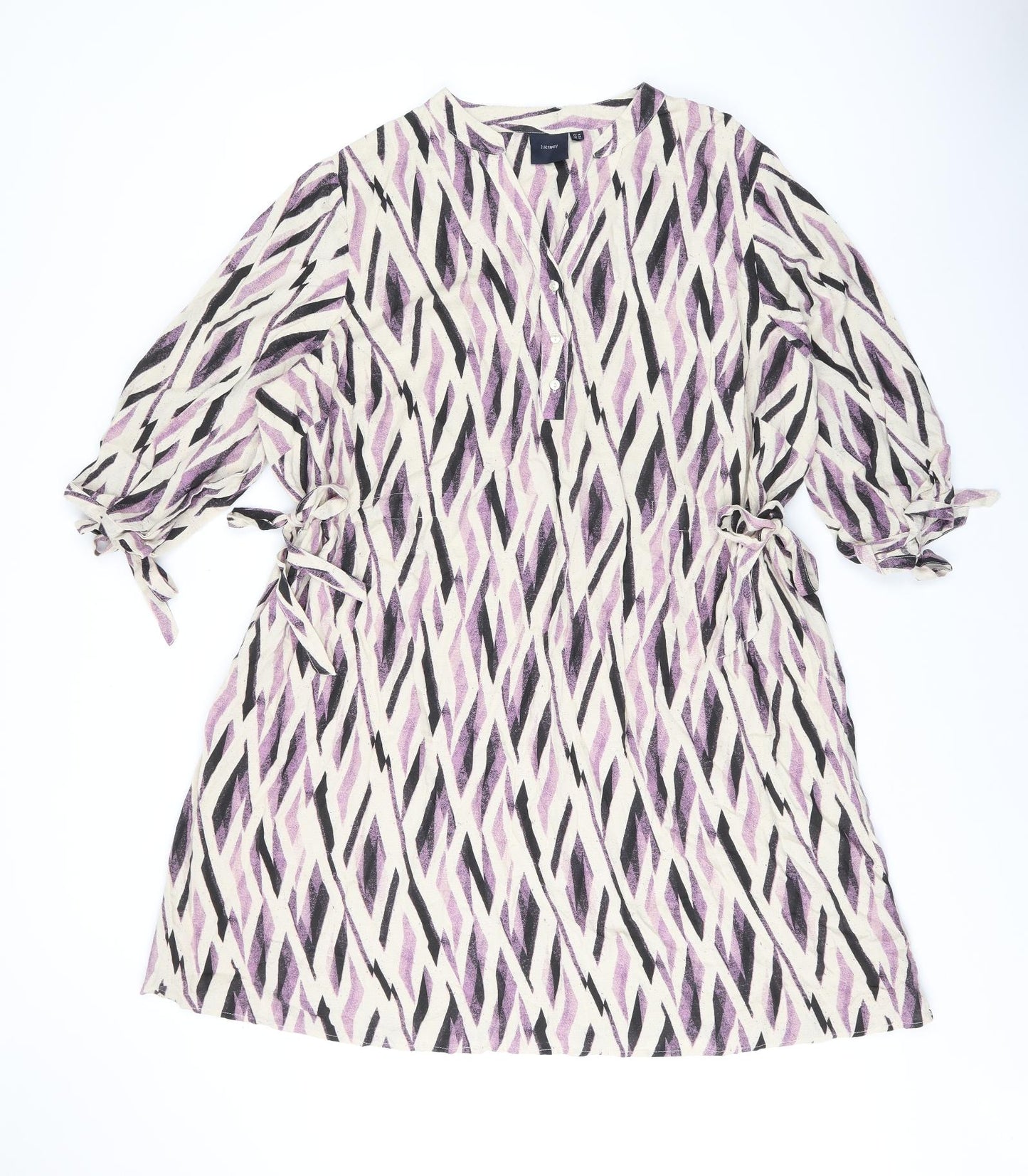 I.Scenery Womens Beige Geometric Viscose A-Line Size 24 V-Neck Button