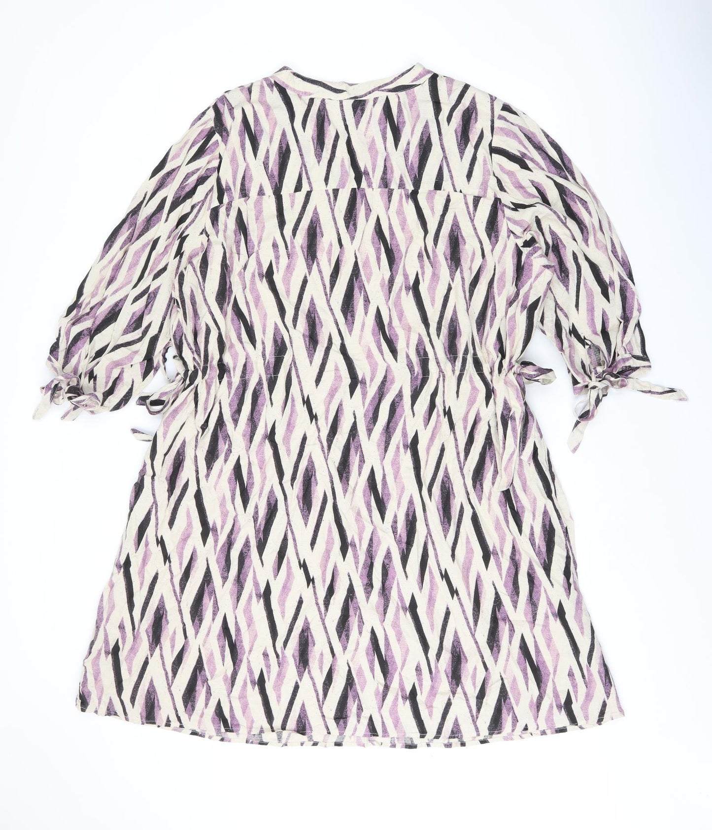 I.Scenery Womens Beige Geometric Viscose A-Line Size 24 V-Neck Button