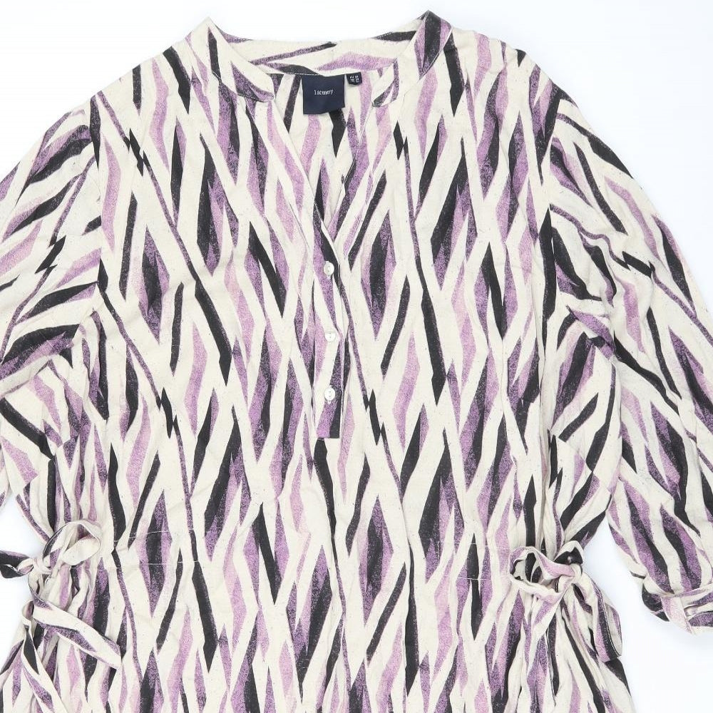 I.Scenery Womens Beige Geometric Viscose A-Line Size 24 V-Neck Button