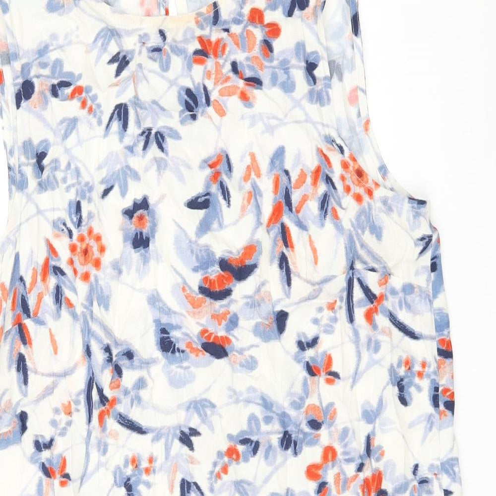 L.K. Bennett Womens White Floral Viscose Basic Blouse Size 12 Round Neck