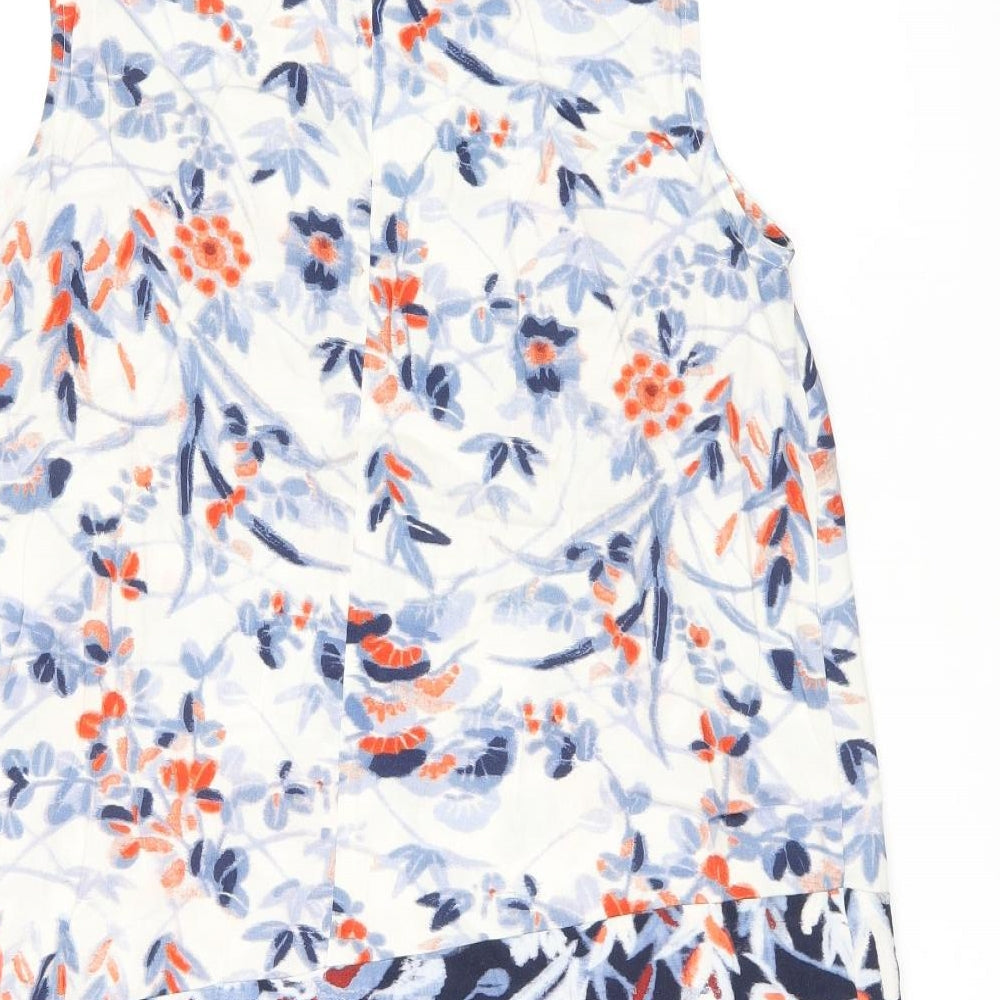 L.K. Bennett Womens White Floral Viscose Basic Blouse Size 12 Round Neck