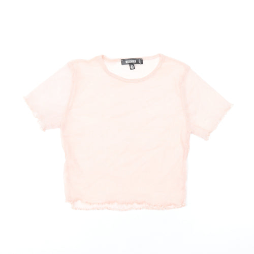 Missguided Womens Pink Polyester Cropped T-Shirt Size 6 Round Neck - Sheer