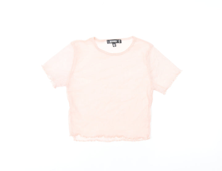 Missguided Womens Pink Polyester Cropped T-Shirt Size 6 Round Neck - Sheer