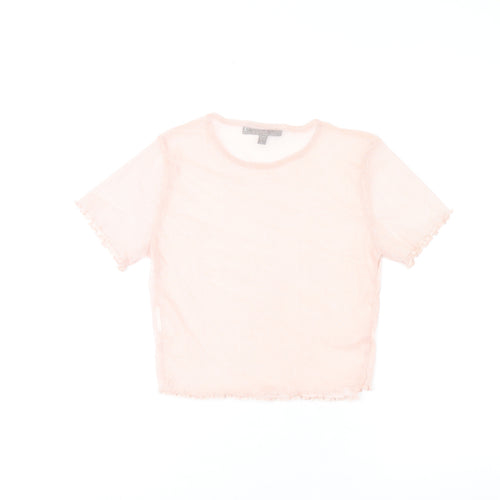 Missguided Womens Pink Polyester Cropped T-Shirt Size 6 Round Neck - Sheer