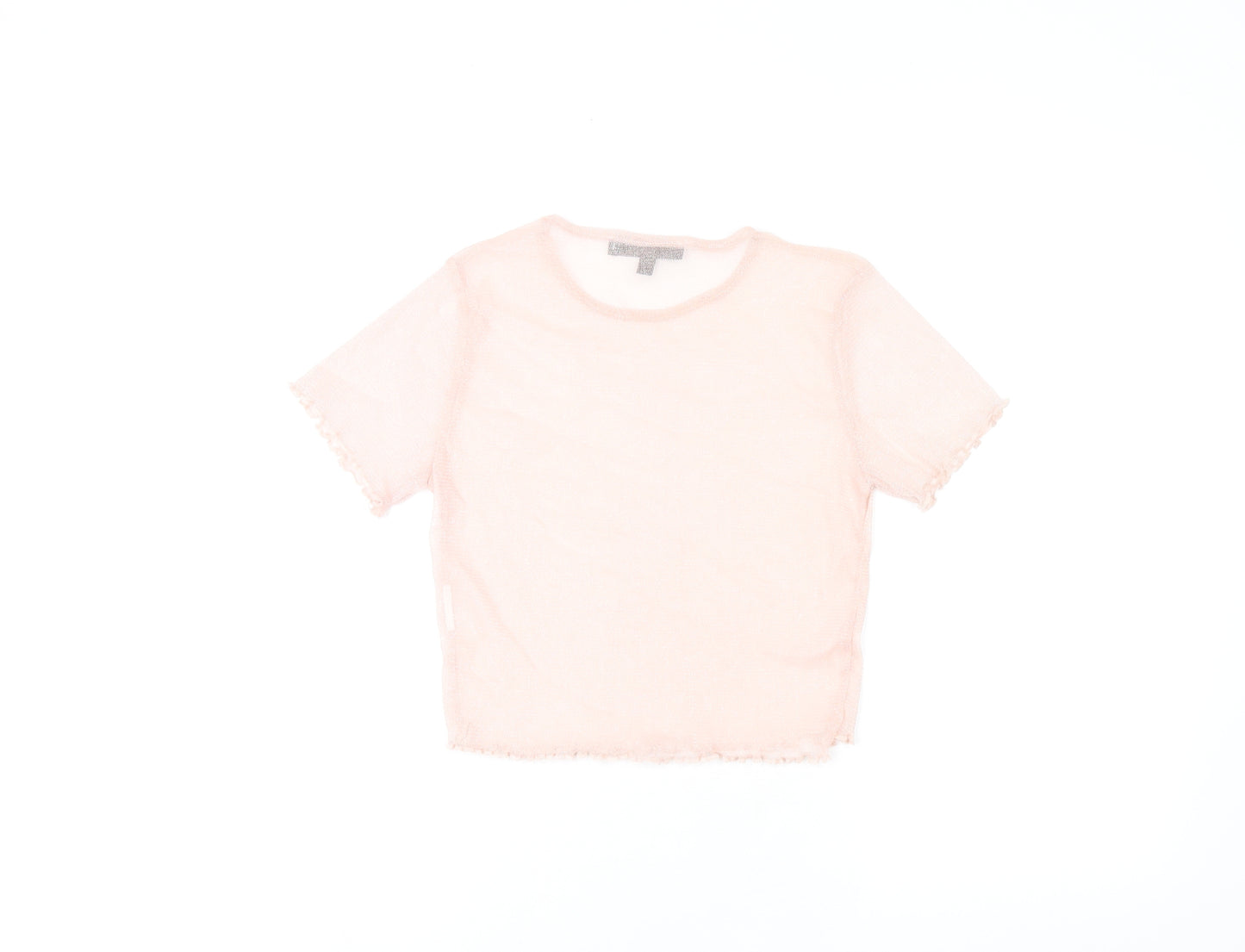 Missguided Womens Pink Polyester Cropped T-Shirt Size 6 Round Neck - Sheer