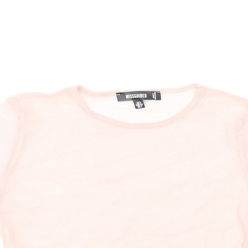 Missguided Womens Pink Polyester Cropped T-Shirt Size 6 Round Neck - Sheer