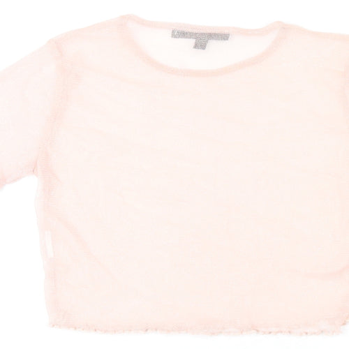 Missguided Womens Pink Polyester Cropped T-Shirt Size 6 Round Neck - Sheer