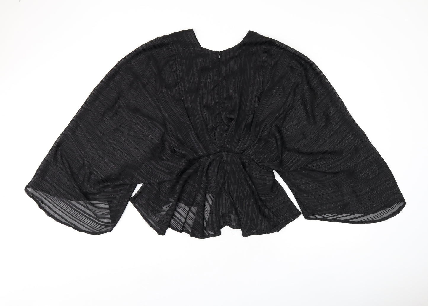 Emily & Me Womens Black Striped Polyester Basic Blouse Size M V-Neck