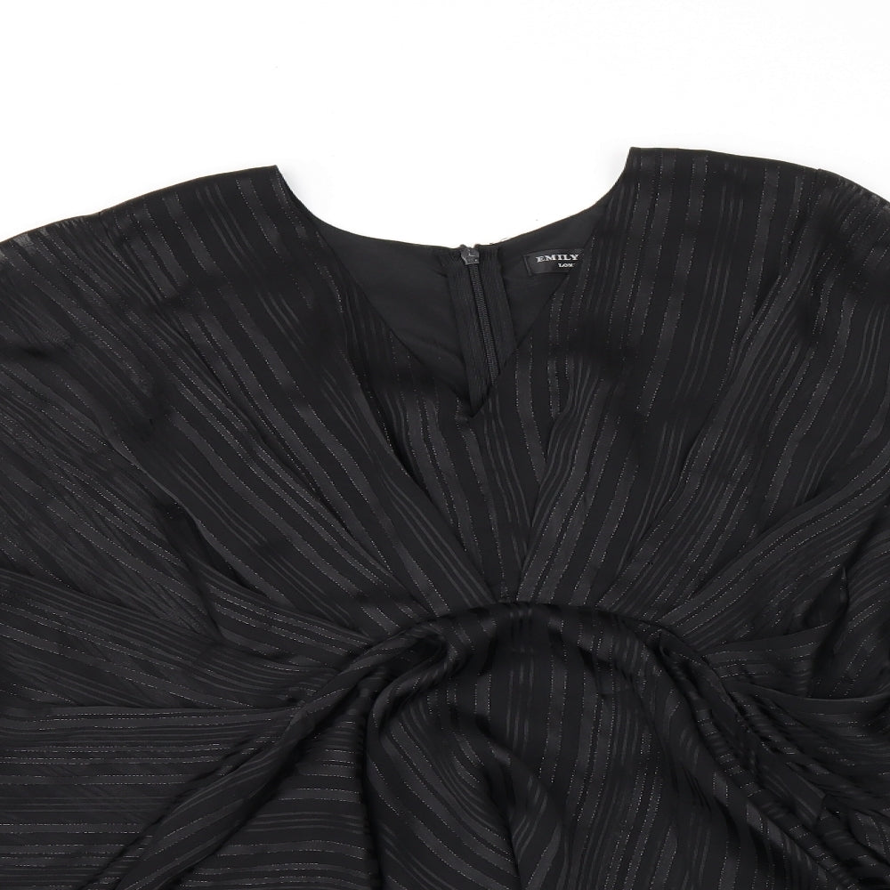Emily & Me Womens Black Striped Polyester Basic Blouse Size M V-Neck
