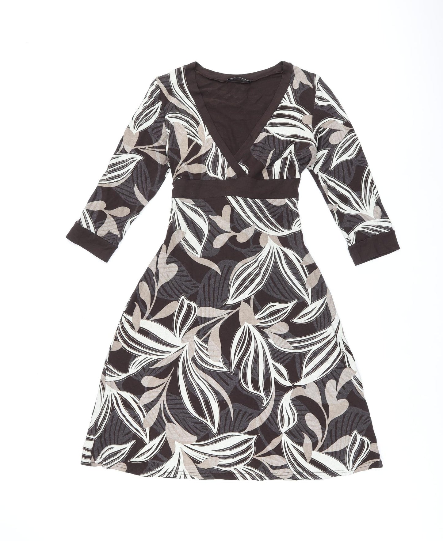 Jane Norman Womens Brown Geometric Viscose A-Line Size 12 V-Neck Pullover