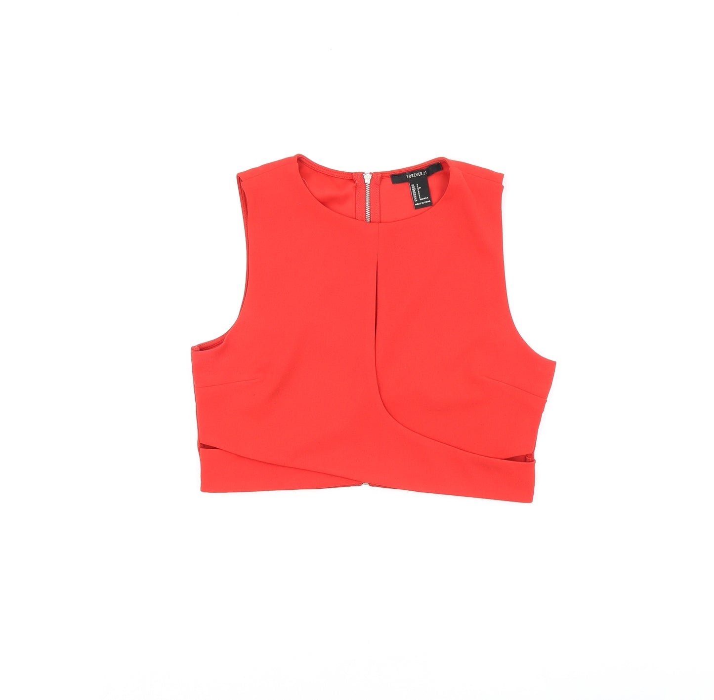 FOREVER 21 Womens Red Polyester Cropped T-Shirt Size S Round Neck