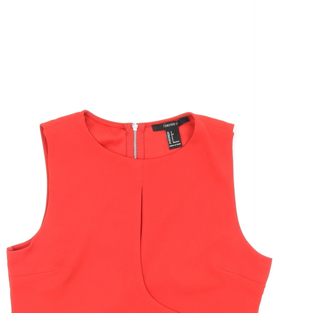 FOREVER 21 Womens Red Polyester Cropped T-Shirt Size S Round Neck