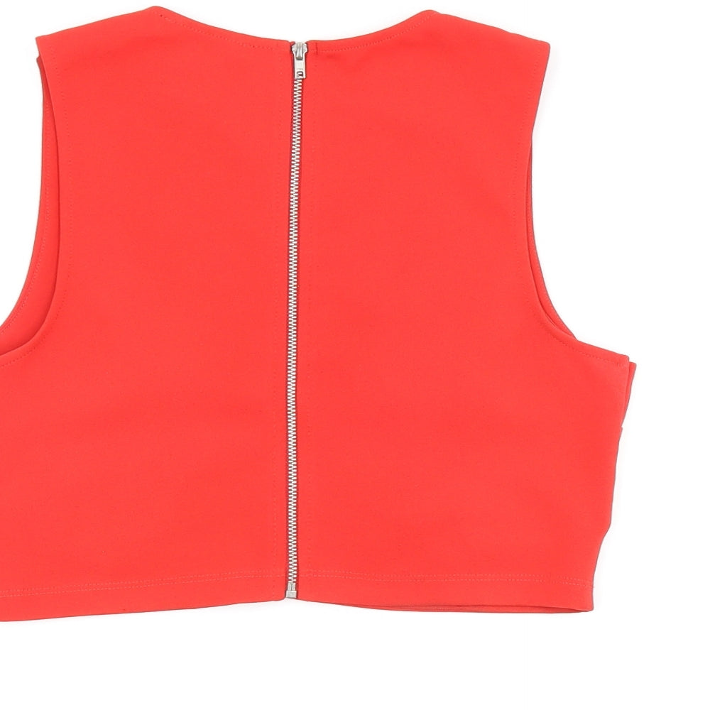 FOREVER 21 Womens Red Polyester Cropped T-Shirt Size S Round Neck
