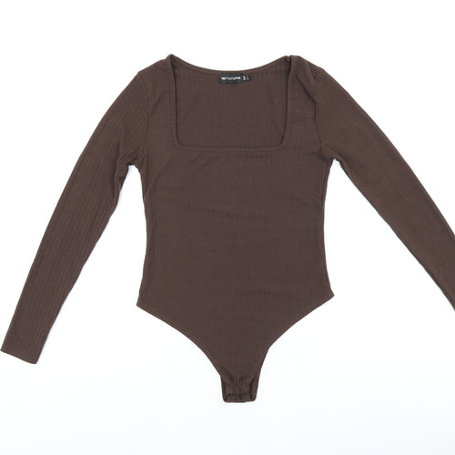 PRETTYLITTLETHING Womens Brown Polyester Bodysuit One-Piece Size 8 Snap