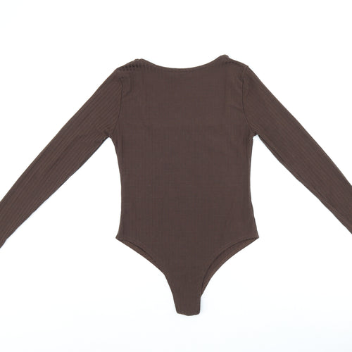 PRETTYLITTLETHING Womens Brown Polyester Bodysuit One-Piece Size 8 Snap